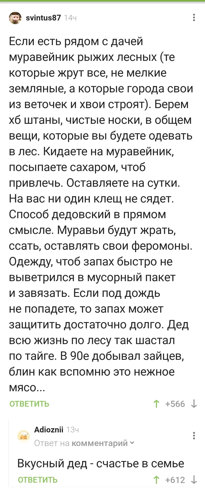 Полезные советы от клеща с неожиданным финалом - Клещ, Муравьи, Дед, Комментарии на Пикабу, Длиннопост, Скриншот