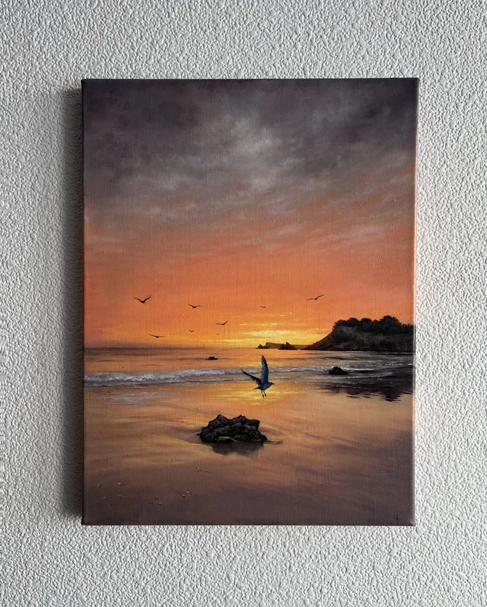 At sunset - My, Friday tag is mine, Modern Art, Canvas, Oil painting, Painting, Video, Soundless, Vertical video, Longpost, Luma Ai