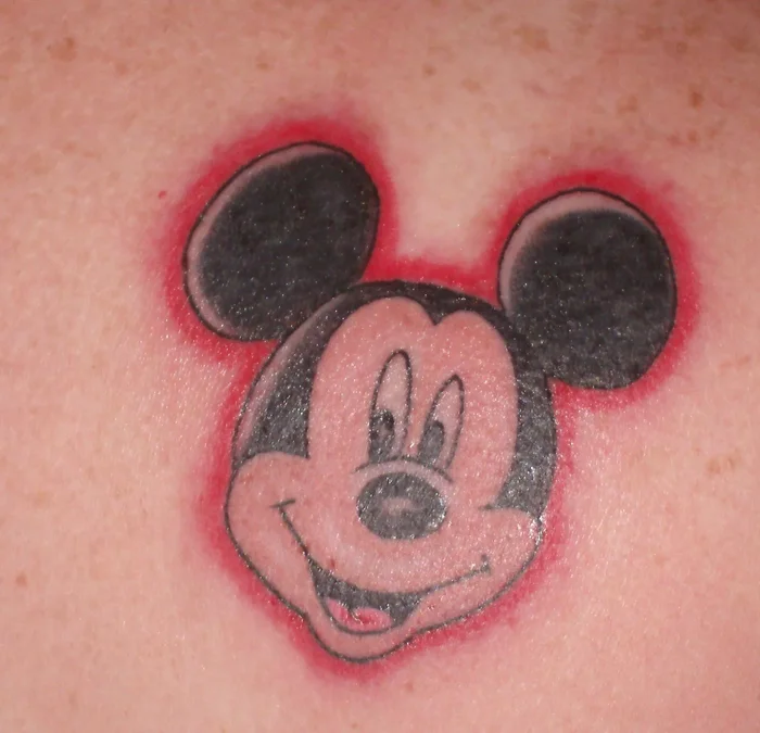 Mickey Mouse Tattoo - My, Tattoo, Girl with tattoo, Tattoo artist, Girls, Fashion, Drawing, Figure, Neckline, Advice, Obesity, Fullness, Mickey Mouse, Scream, Age, Transformation, Body, Women, Leather, Memories, 2000s, Longpost