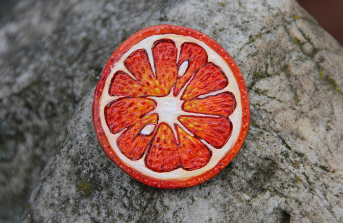 Post #11552409 - My, Brooch, Icon, Orange, Slices, Handmade, Painting on wood, Craft