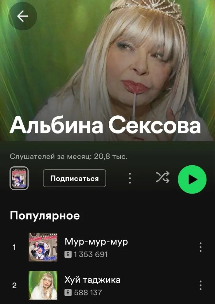 While the songs of Leps and Shaman are being removed from Spotify, I found some real talented performers there - Humor, Picture with text, Music, Musicians, Spotify, Musical talents, Song, Longpost, Mat, Russian stage, Screenshot