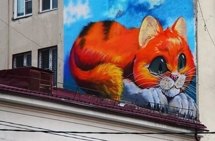 “People walked and smiled like crazy”: St. Petersburg officials are outraged by the appearance of a colored mural with a cat on Nevsky Prospekt - My, Saint Petersburg, Graffiti, Mural, Vandalism, Hooliganism, Order, Satire, Humor, IA Panorama, Fake news