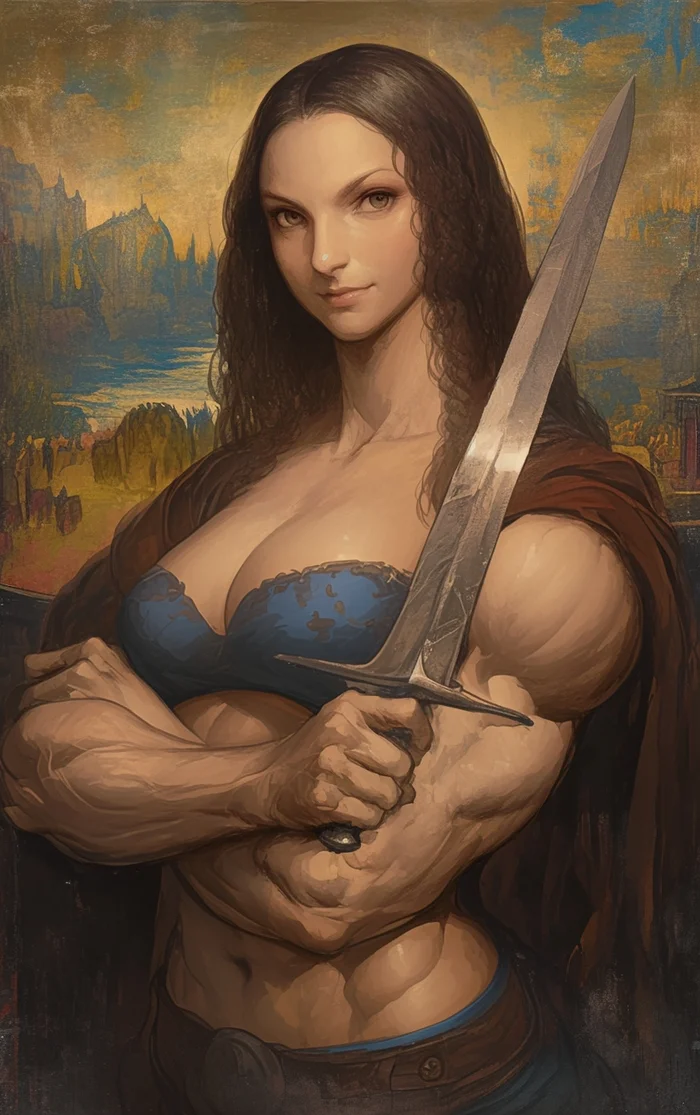 Mona Lisa del Varvaro - My, Neural network art, Midjourney, Pinanoc, Girls, Barbarian, Barbarian, Barbara, Mona lisa, Strong girl