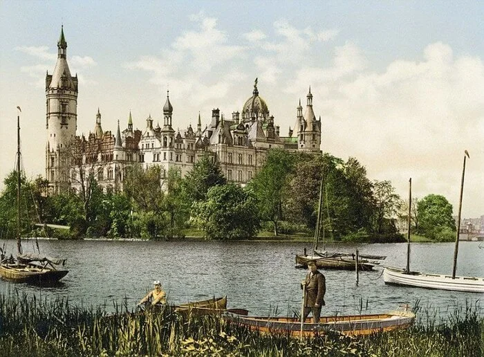 Germany, early 20th century. Schwerin Castle - sights, Germany, The photo, Street photography, Colorization