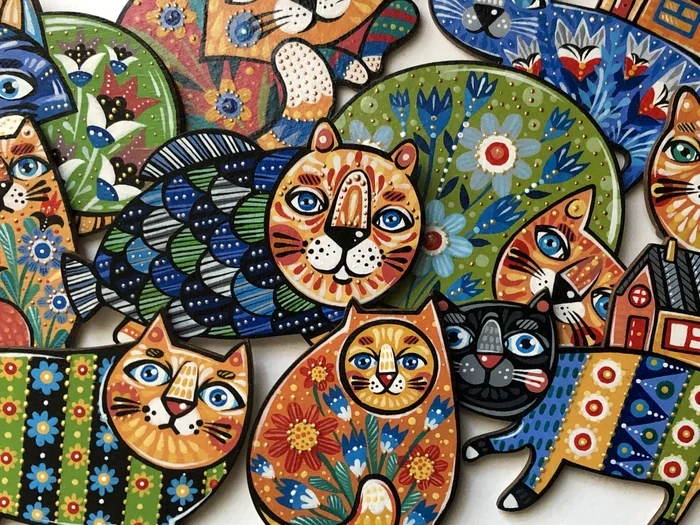 Exclusive designer brooches and magnets, hand painted. Series Cats - My, Souvenirs, Presents, Handmade, Brooch, Painting, Acrylic, Needlework with process, Longpost