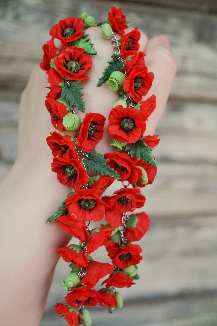 Poppy bouquet in light decorations, handmade - My, Friday tag is mine, Needlework without process, Polymer clay, Poppy, Red Poppy, Longpost