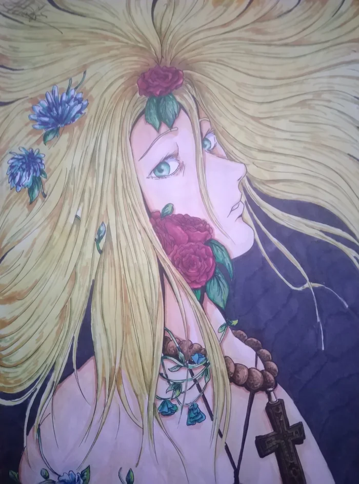 Here - My, Drawing, Painting, Beginner artist, 2D, Plants, Anime, Art, Handmade, Marker