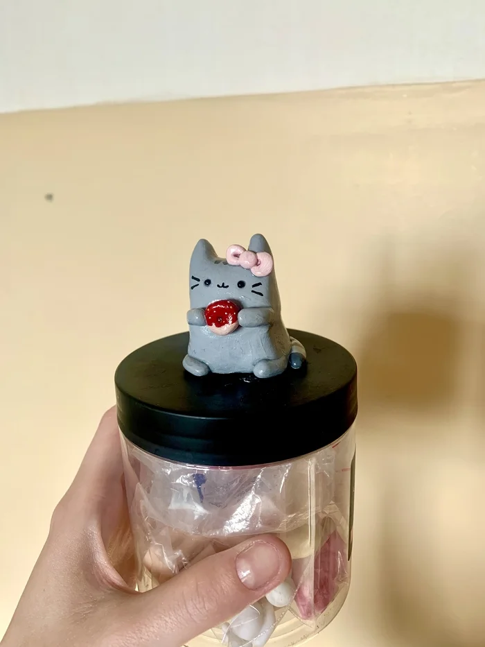 Cat polymer clay - My, Pusheen, cat, Polymer clay, Interior, Handmade, Acrylic, Longpost, Needlework without process