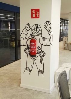 Designers' views on the placement of fire extinguishers in the office - My, Fire, Fire extinguisher, Design, Office, self-rescuer, Sunbathing, Video, Youtube, Longpost