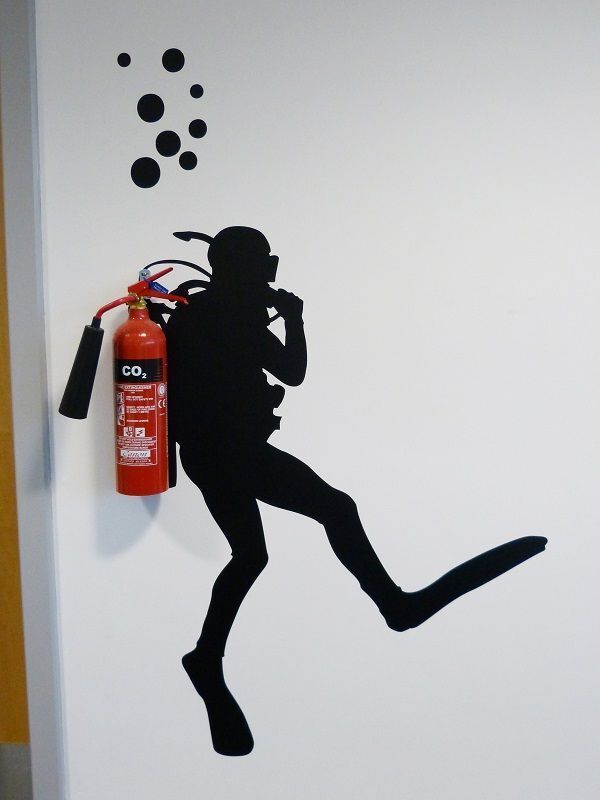 Designers' views on the placement of fire extinguishers in the office - My, Fire, Fire extinguisher, Design, Office, self-rescuer, Sunbathing, Video, Youtube, Longpost