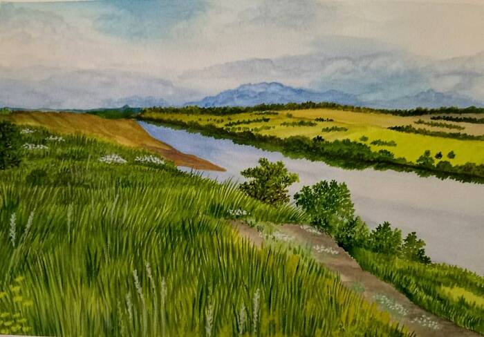 By the river - My, Landscape, River, Watercolor, Summer, Painting, Painting