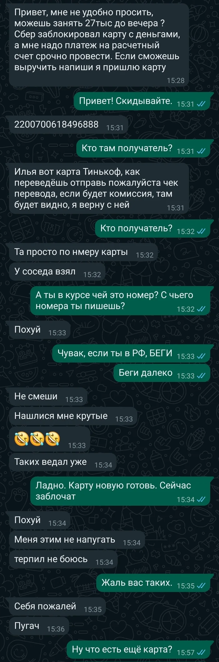 Ответ на пост «Верить или нет?» - Моё, Интернет-Мошенники, Мошенничество, Развод на деньги, Переписка, Скриншот, Длиннопост