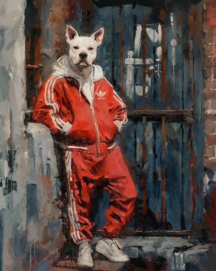 Are there any treats? What if I find it? - My, Dog, Portrait by photo, Animalistics, Photoshop, Oil painting, Painting, Portrait, Gopniks, Butter, Author's painting, Canvas, Pitbull