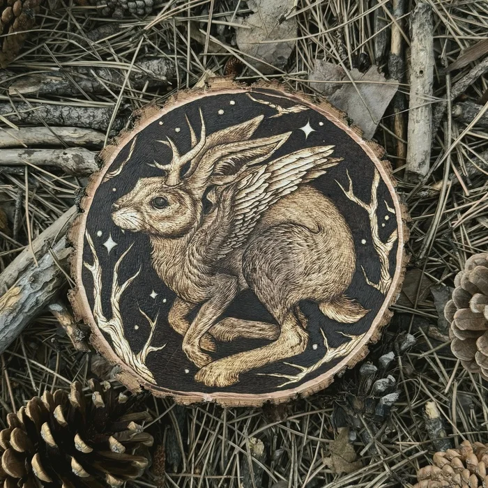 Wolpertinger, wood burning - My, Scorcher, Pyrography, Wolpertinger, Handmade, The hobbit, Woodworking, Longpost, Needlework without process