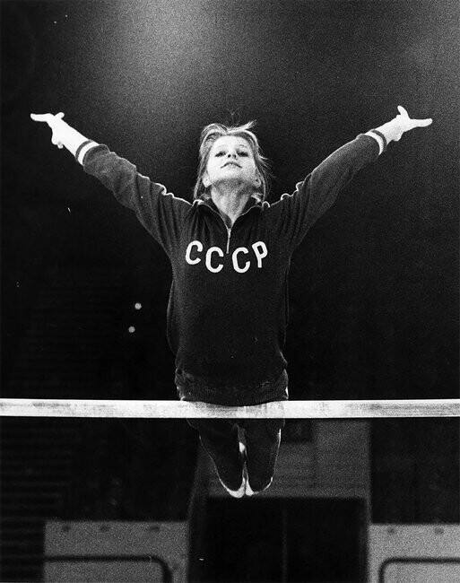 Soviet gymnast and Olympic gold medalist Olga Korbut. October 29, 1975 - The photo, Black and white photo, the USSR, Sports girls, 1975, Film, Gymnastics, Olga Korbut