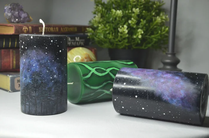 Candle painting | 3 candle decor options | DIY - My, Decor, Design, Idea, Master Class, With your own hands, Epoxy resin, Miniature, Mystic, Magic, Art, Creation, Handmade, Longpost