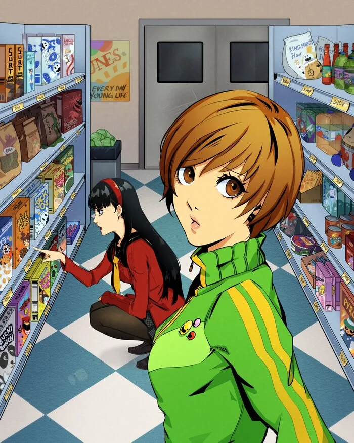 Hike to Junes - Eightyfourart, Art, Anime, Anime art, Persona, Persona 4, Chie Satonaka, Amagi Yukiko, Games, Game art