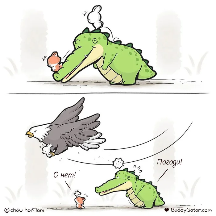 carried away - My, Comics, Translated by myself, Eagle, Hare, Alligator, School, Buddygator