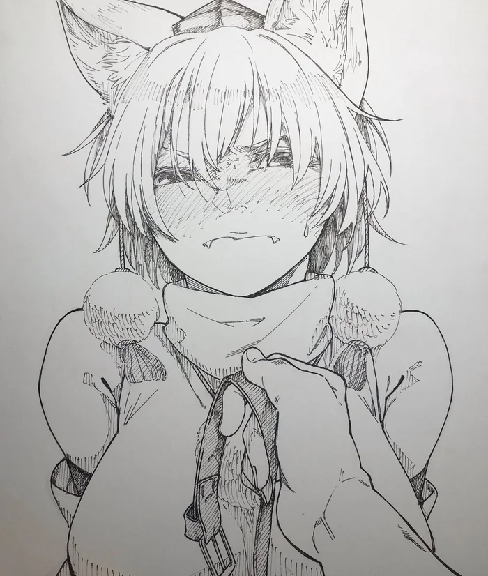 Momiji - Anime, Anime art, Art, Girls, Inubashiri momiji, Touhou, Animal ears, Collar