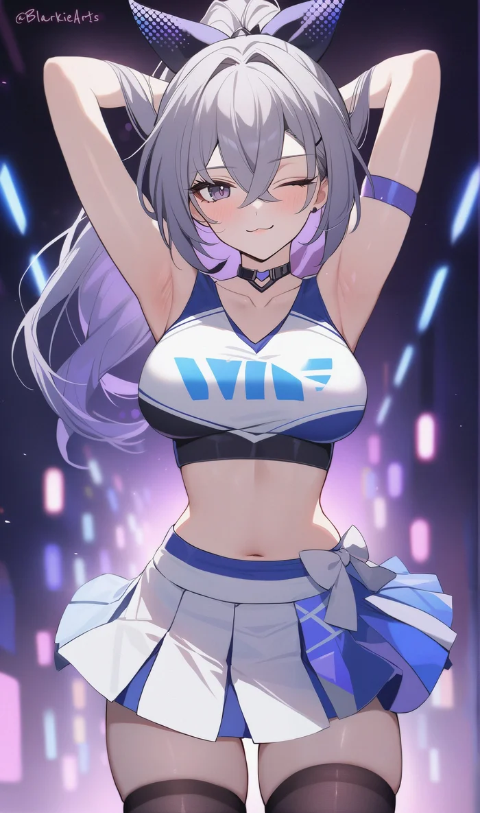 Silver Cheerleader - Honkai: Star Rail, Silver Wolf (Honkai: Star Rail), Арт, Девушки, Игры, Anime Art, Аниме, Чирлидинг, Арты нейросетей