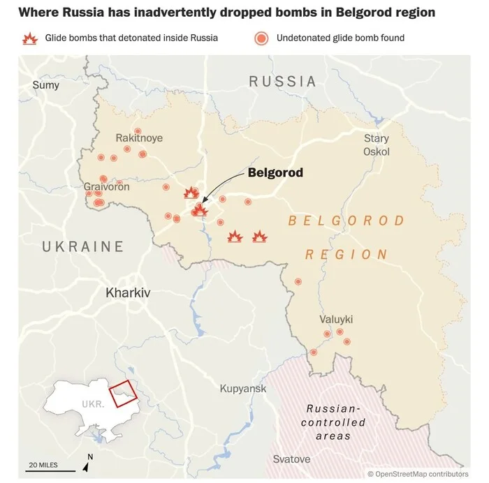 За год на территорию Белгородской области упало 38  российских бомб - WP - Белгород, The Washington Post, Белгородская область, Политика, Текст, Негатив