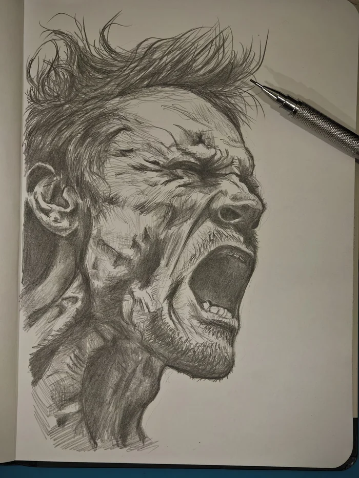 Drawing - My, Creation, Hobby, Pencil drawing, Sketchbook, Face