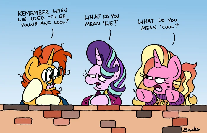 А помнишь, как мы были молодыми и крутыми? - My Little Pony, PonyArt, Starlight Glimmer, Sunburst, Luster Dawn, Bobthedalek