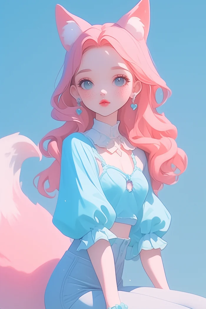 Fox girls are different - My, Anime art, Anime, Art, Girls, Barefoot, Original character, Fox, Kitsune, Animal ears, Tail, Redheads, Freckles, Pink hair, Foot fetish, Lollipop, Varnish, moon, Midjourney, Neural network art, Longpost