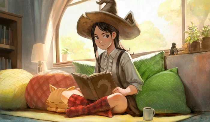 For a book - Art, Drawing, Girls, cat, Witches