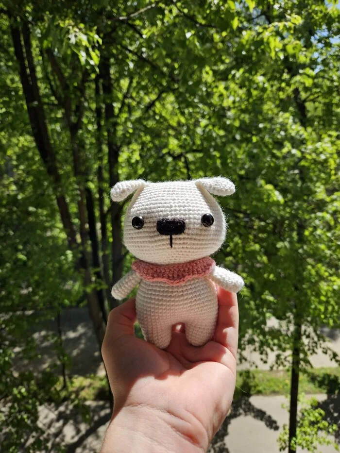 White doggie - My, Crochet, Knitting, Knitted toys, Amigurumi, Creation, Handmade, Needlework, Needlework without process, Toys, Soft toy, Presents, Order, Fair, Dog, Author's toy, Longpost