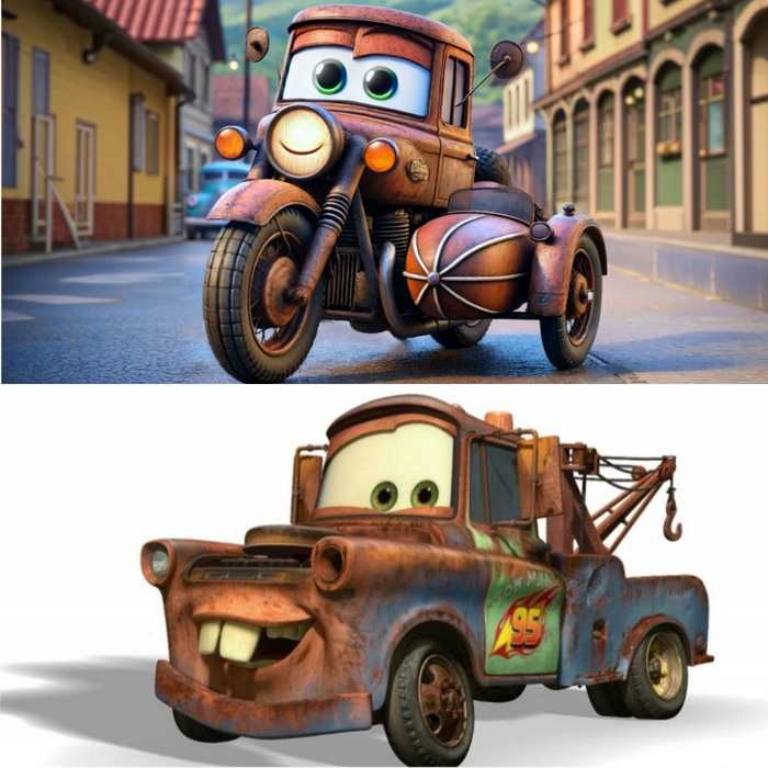 🟤Мэтр: Старый, но верный мотоцикл Урал с коляской. Мэтр всегда готов прийти на помощь. Он может быть немного ржавым и потертым, но его доброта и верность неизменны.