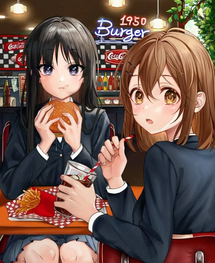 Школьницы - Аниме, Anime Art, Akiyama Mio, Yui Hirasawa, k-On