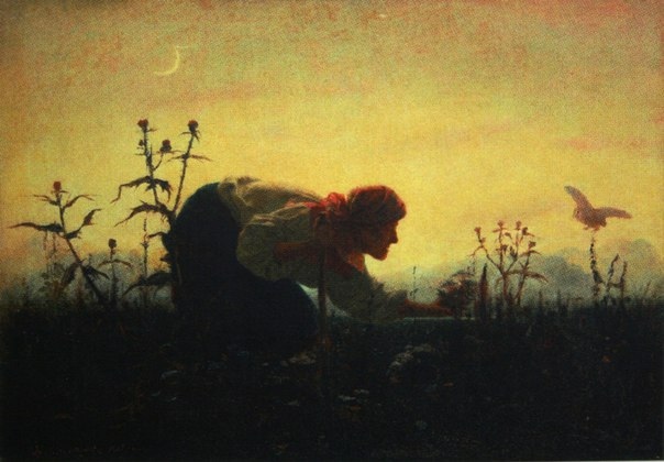 Г.Мясоедов. «Знахарка, собирающая пряжу» (1864)