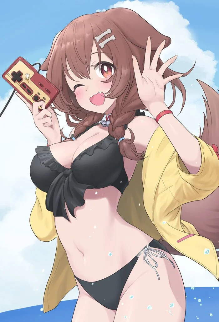 Buy a dandy woof - Anime art, Anime, Girls, Hololive, Virtual youtuber, Inugami Korone, Animal ears, Tail, Swimsuit, Bikini