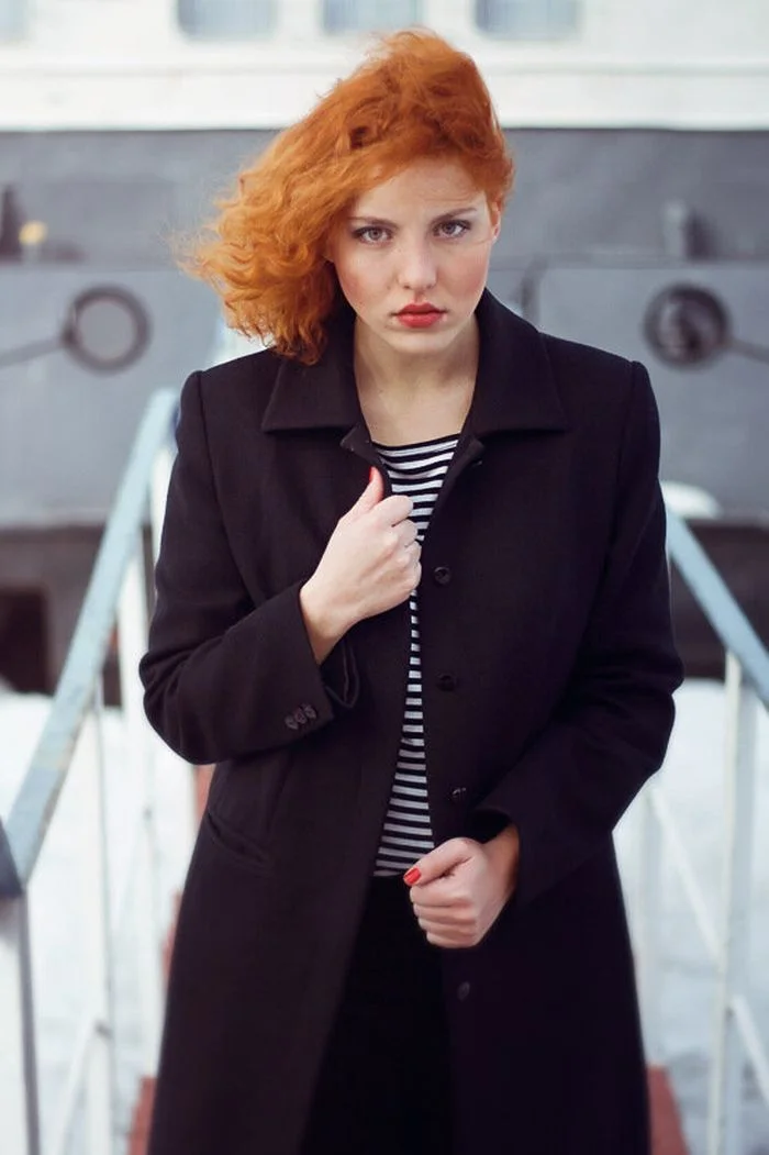 In a vest - Girls, Redheads, Striped vest