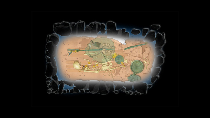 Схема погребения Воина с Грифоном из гробницы близ древнегреческого Пилоса, датируемая серединой XV века до н.э.