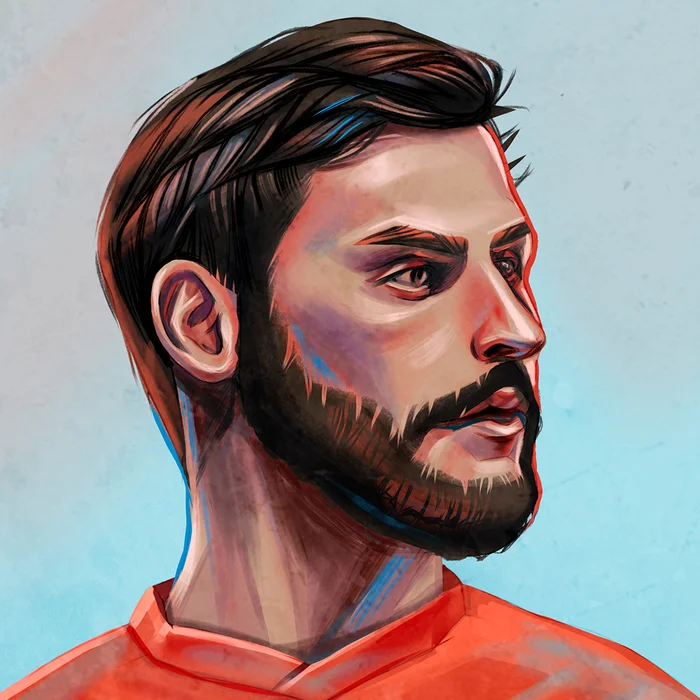 Khvicha Kvaratskhelia - Illustrations, Illustrator, Khvicha Kvaratskhelia, Football, Portrait, Digital drawing, Europe championship, Digital, Photoshop, Computer graphics, 2D, Photoshop master