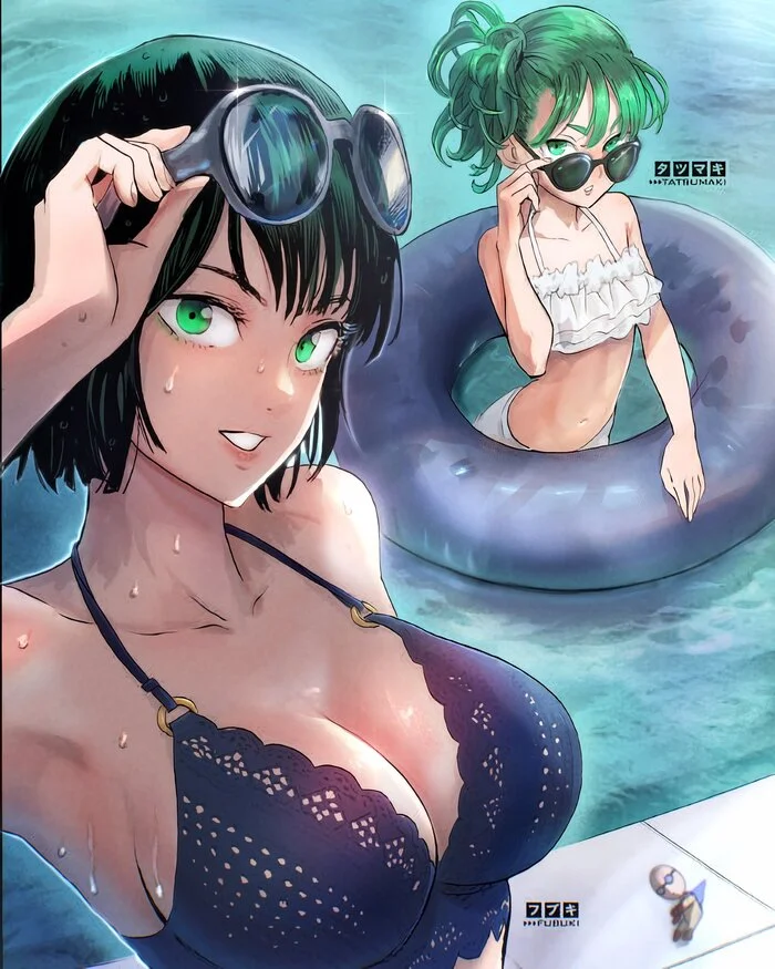 Good night. Let espers guard your sleep - Anime, Anime art, Fubuki, Tatsumaki, Onepunchman, Swimsuit