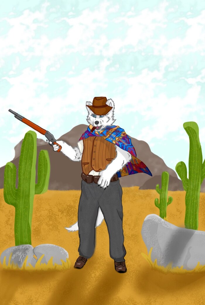 White wolf wild west , Furry Art, Furry Canine, 