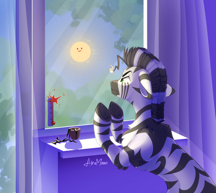 HATE the sun by AlruMoon_art My Little Pony, Original Character, Ponyart, MLP Zebra,  ()