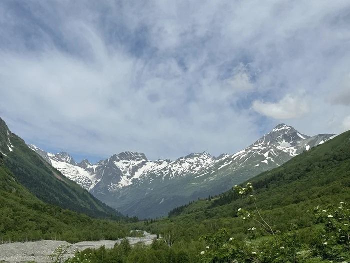 Karachay-Cherkessia ))) Dombay)) - My, Caucasus mountains, Sky, Waterfall, Longpost