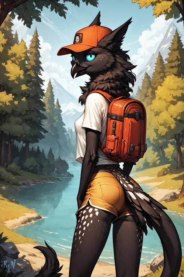 Long walk - My, Neural network art, Stable diffusion, Furry art, Furry avian, Anthro, Furry, Art