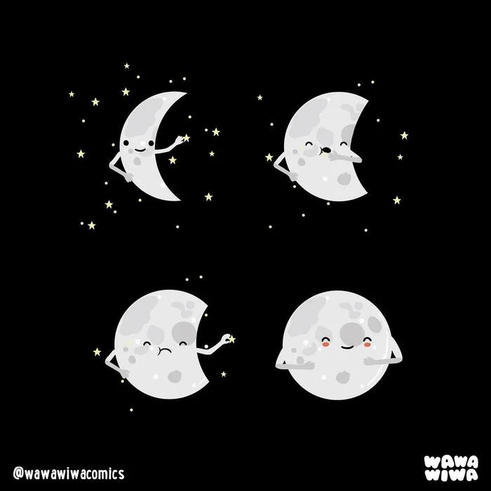 Full moon - Comics, moon, Stars, Food, Fullness, Full moon, Wawawiwa