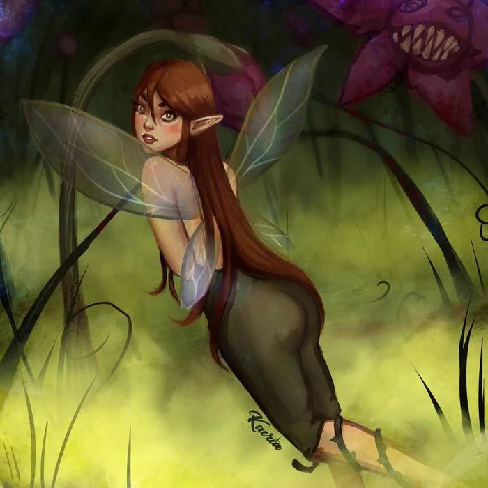 Fairy trapped - My, Art, Fantasy, Telegram (link), Elves, Flowers