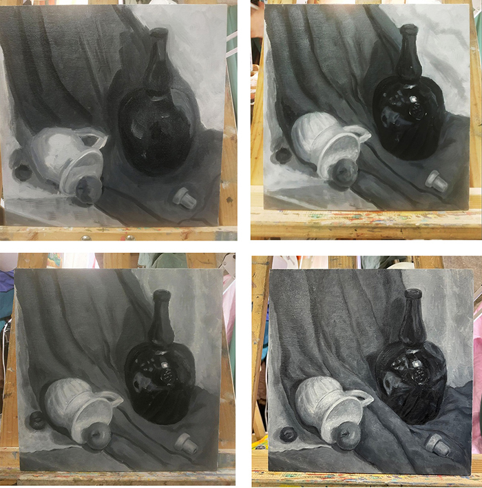 Oil still life grisaille + stages - My, Beginner artist, Painting, Grisaille, Still life, Black and white