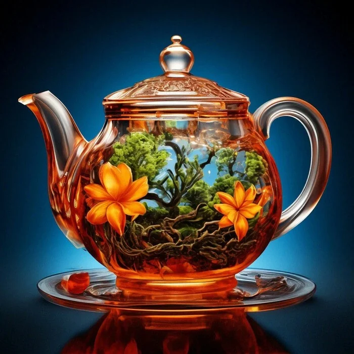 Teapot with flowers - My, Neural network art, Art, In the kettle, Kettle, Flowers, Crystal, Longpost