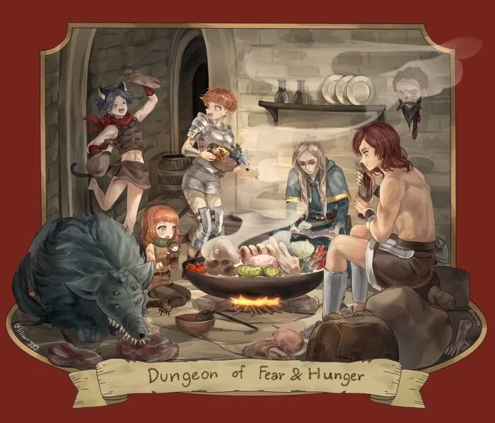 Dungeon of Fear and Hunger - Art, Anime, Anime art, Crossover, Dungeon Meshi, Fear & Hunger, Games, Animal ears, Dark fantasy