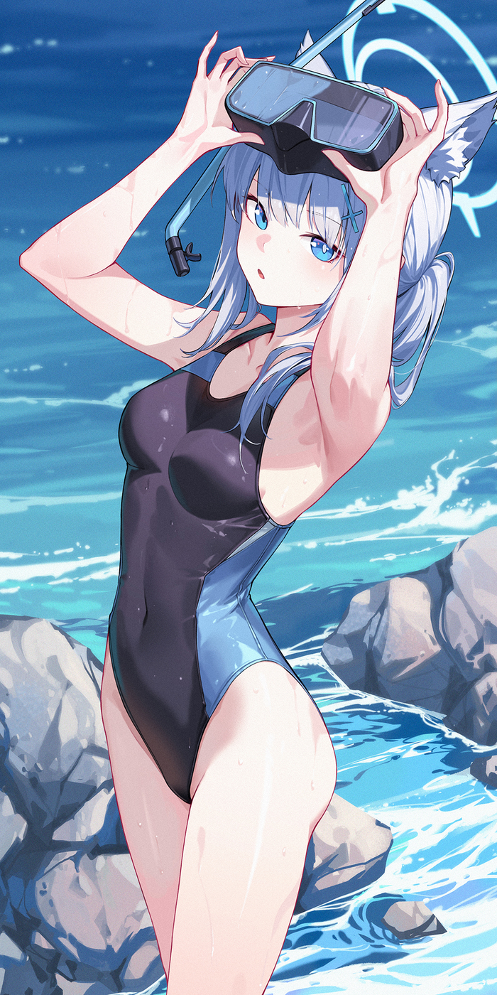 Shiroko Anime Art, , Blue Archive, Sunaookami Shiroko, Animal Ears, 