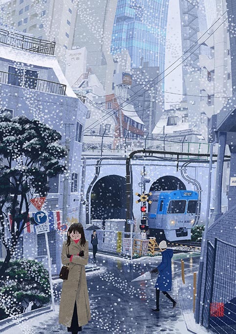 Japan - Art, Drawing, Japan, People, Seasons, A train, Car, Longpost