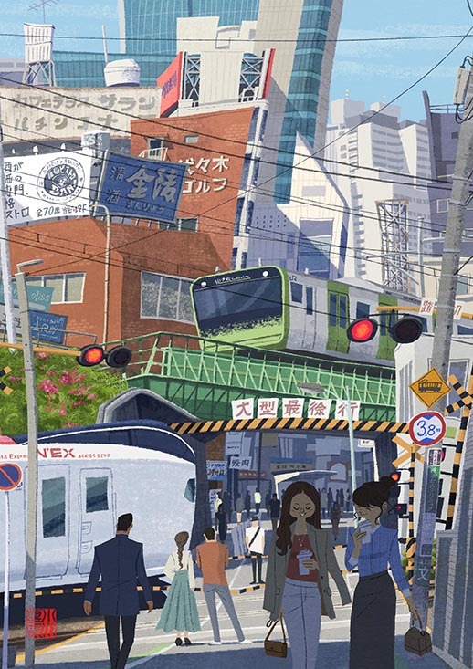 Japan - Art, Drawing, Japan, People, Seasons, A train, Car, Longpost